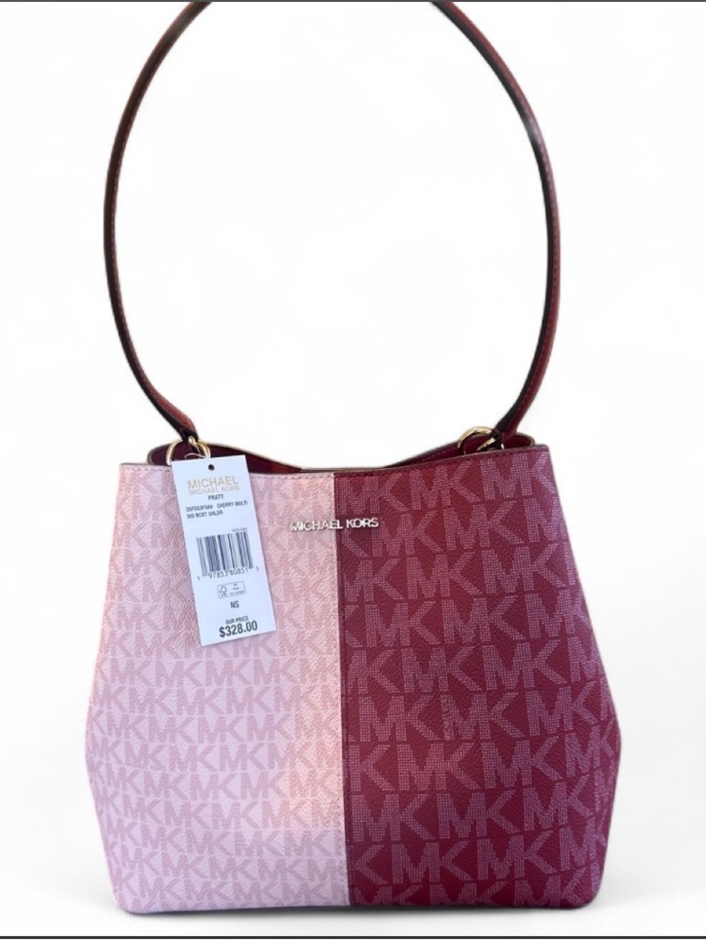 Michael Kors Pratt Medium Two-Tone Signature Logo Shoulder Bag - Cherry Multi